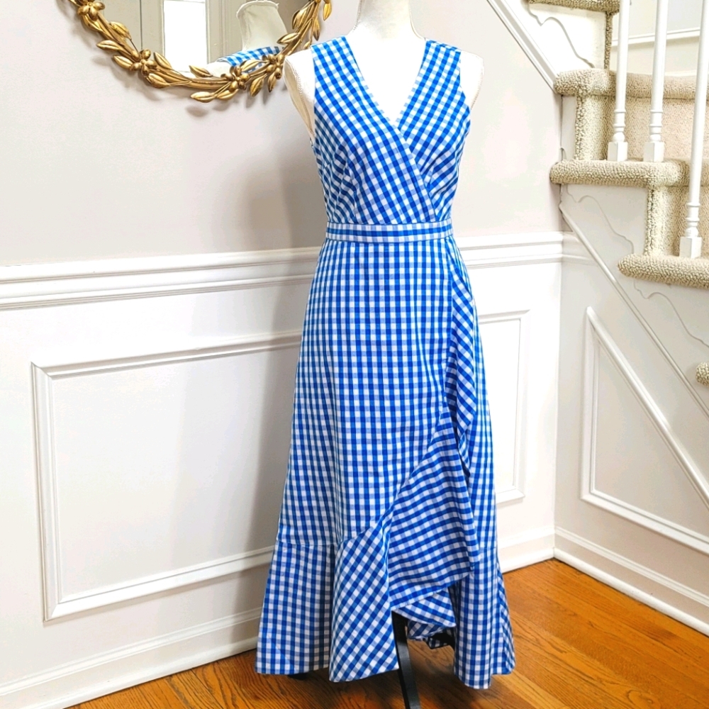 J. Crew Blue and White Gingham Maxi Dress
